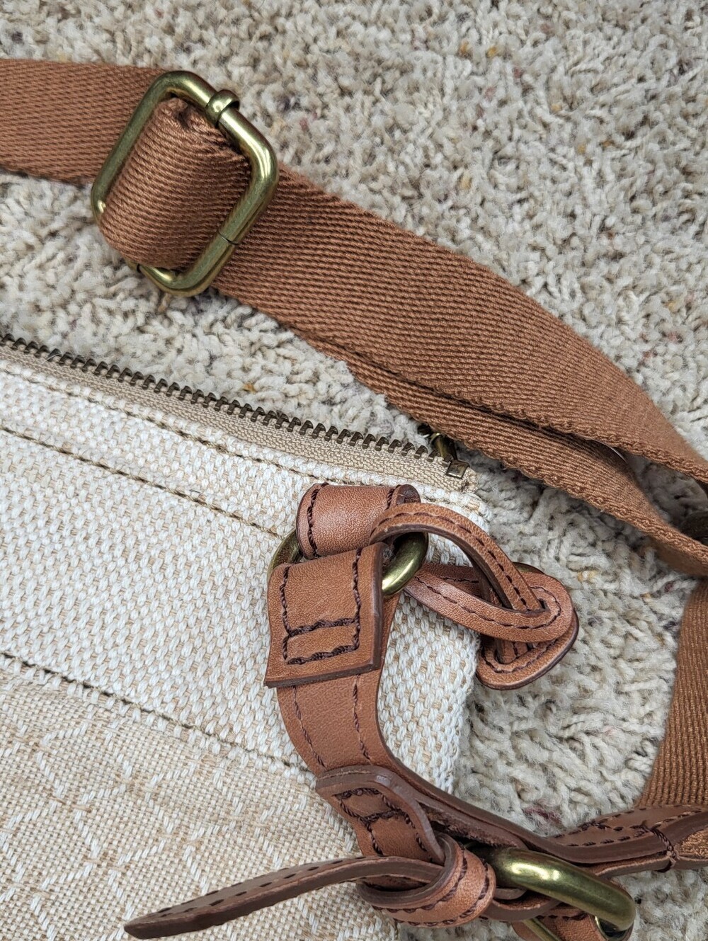 Fossil Vintage Cream Canvas Crossbody with Tan Leather Trim - Picture 3 of 5